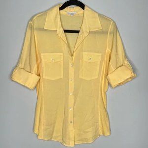 Standard James Perse Contrast Ribbed Surplus Button Down Top In Yellow Size 3